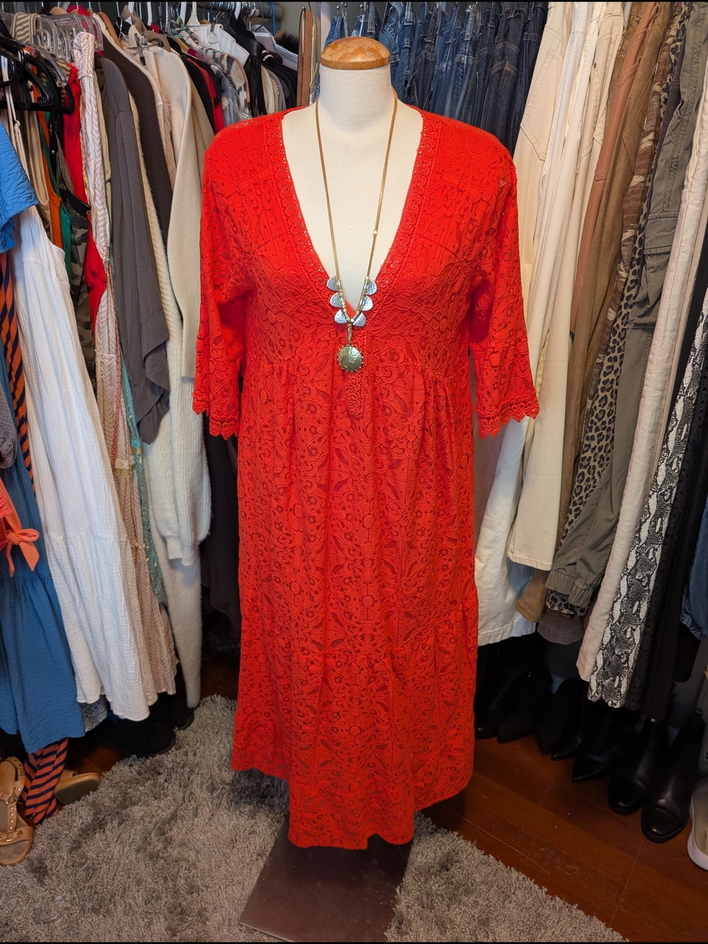 Astrid Clothing Red Lace Crochet Dress